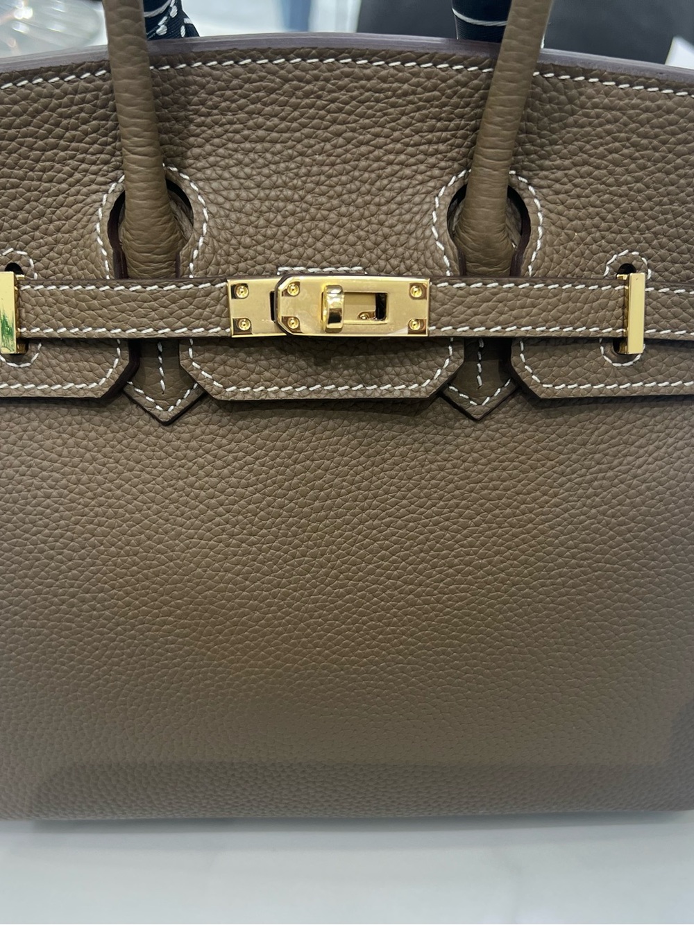Elegant Taupe/ olive green Women’s Satchel with removable fringe ribbon. - Picture 9 of 9